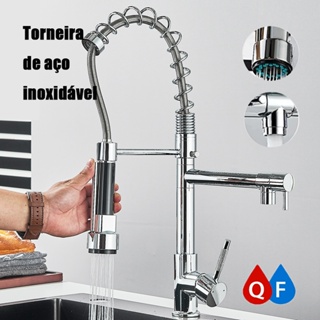 Torneira Cozinha Gourmet Inox para Bancada parede com Spray Flexível em Oferta na Shopee