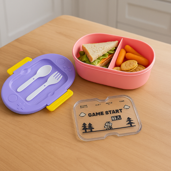 Pote Hermético Marmita Gamer Infantil Escolar Lancheira Criança Menino Menina Com Colher Garfinho de Plastico Livre BPA