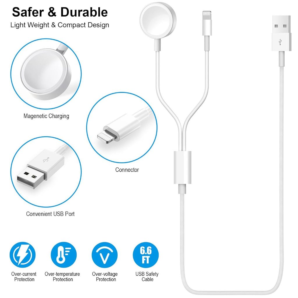 Carregador Magnético USB，Carregador Magnético 2 em 1: Compatível com iPhone (Lightning) e Apple Watch