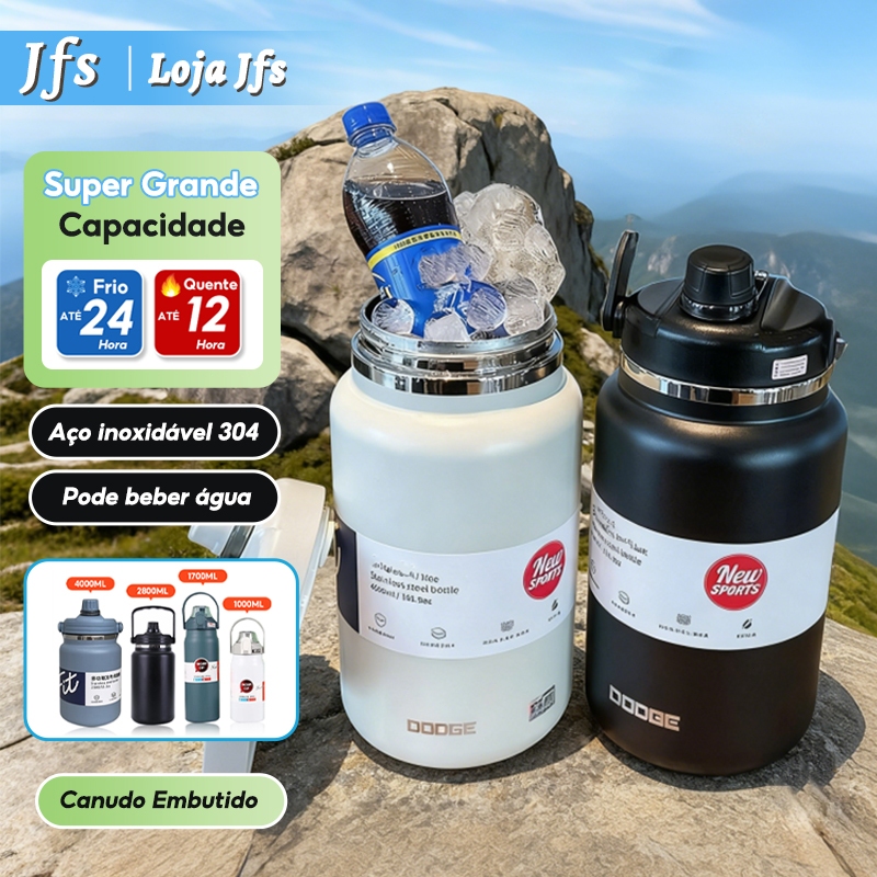 4000ml Copo Térmico Inox Extra Grande Garrafa Térmica com Canudo Chaleira de água Fria Garrafa Térmica de água em Oferta na Shopee