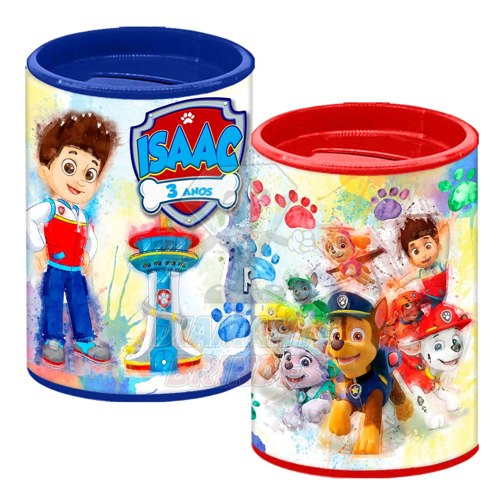 15 Cofrinho Personalizado Patrulha Canina Aquarela Lembrancinha Cofre Aniversário Festa Infantil