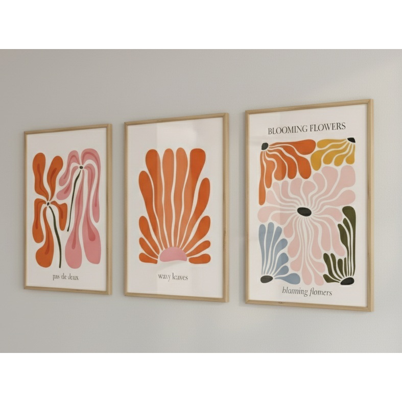 Quadros decorativos Abstrato Flower Market Art, Flower Market Boho Plant Henry Matisse (3 peças)