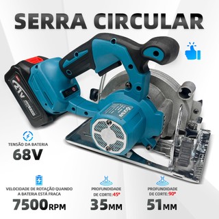 Serra Circular Sem Fio Recarregável E Portátil 2 Bateria 68V 125MM