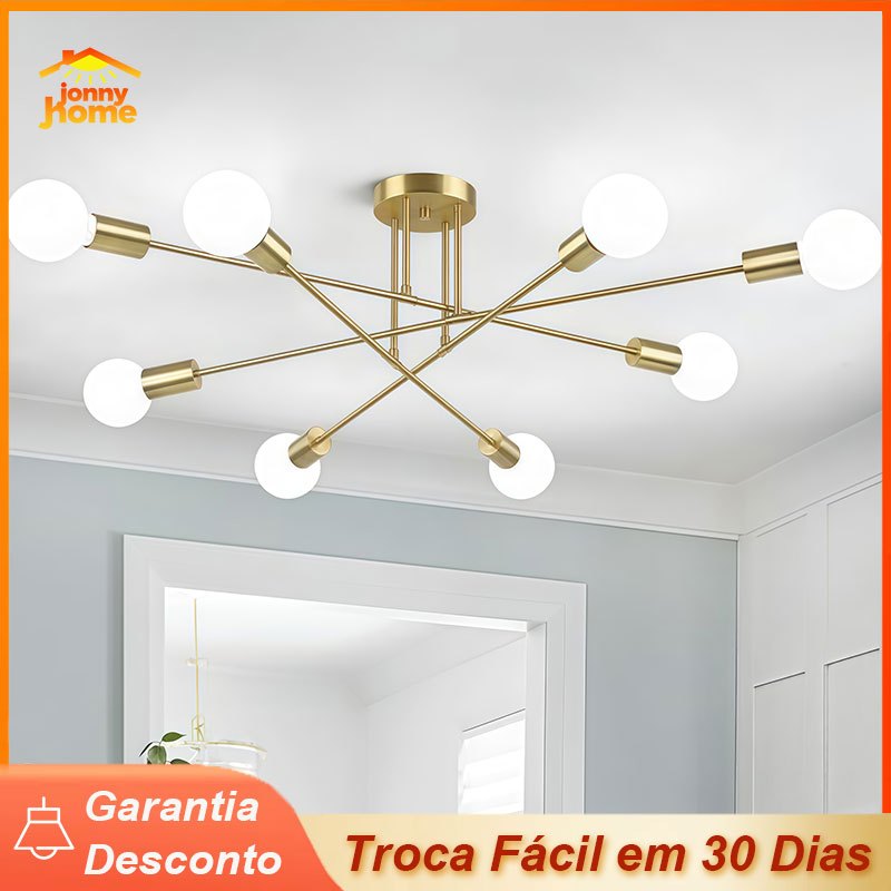 Pendente Moderno Lustre Dourado 3 cores em 1 Luz 8 Lâmpadas De Teto Para Quarto Cozinha e Sala em Oferta na Shopee