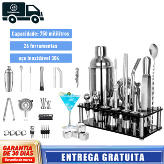 Kit Coqueteleira Profissional 26pcsTorre De Caipirinha Em Aço Inox304Kit Bartender 750ml Com Prateleira De Armazenamento em Oferta na Shopee