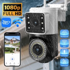 KIT 2 Camera Externa Ip a Prova D'água Wifi Dupla 2 Em 1 com Visao Noturna Infravermelho monitor