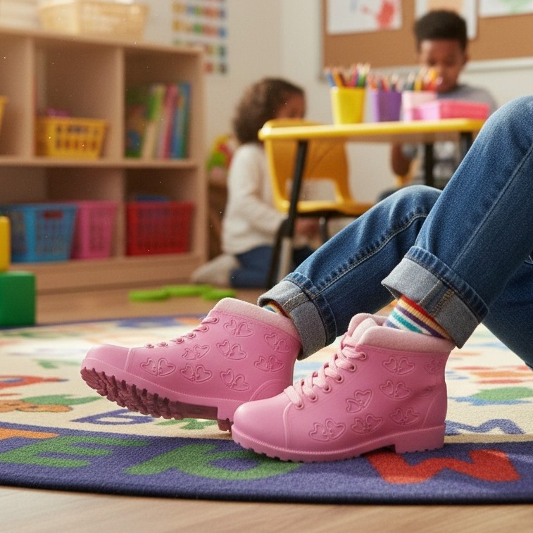 Bota Infantil Menina Galocha Impermeável Botinha Cano Curto Antiderrapante com Bolsa Fashion Rosa Preta