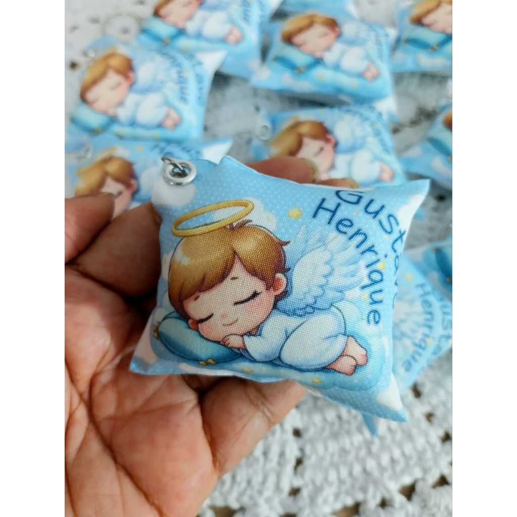 Almofadinha Chaveiro Lembrancinha ANJO AZUL  VAI COM EMBALAGEM PLÁSTICA E LAPEPA PERSONALIZADA