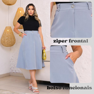 Saia midi alfateria  formato  A bolso  funcional con   botão e siper na frente em Oferta na Shopee