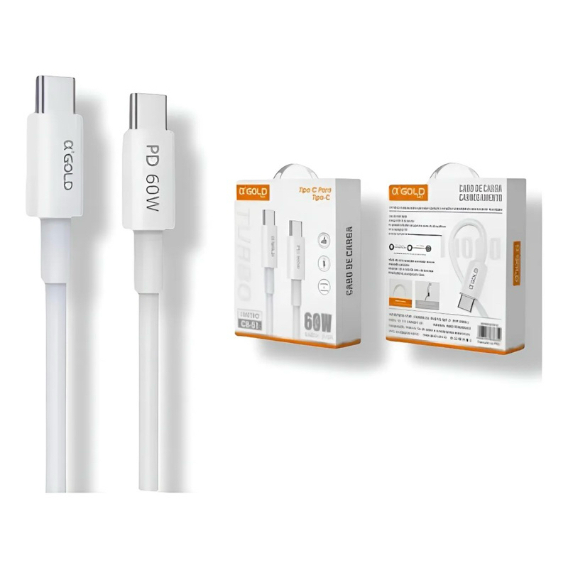 Cabo USB tipo C Turbo Power 2 Metros Carregamento Rápido Material Reforçado Usb-C para Usb-C 2m de Compromento