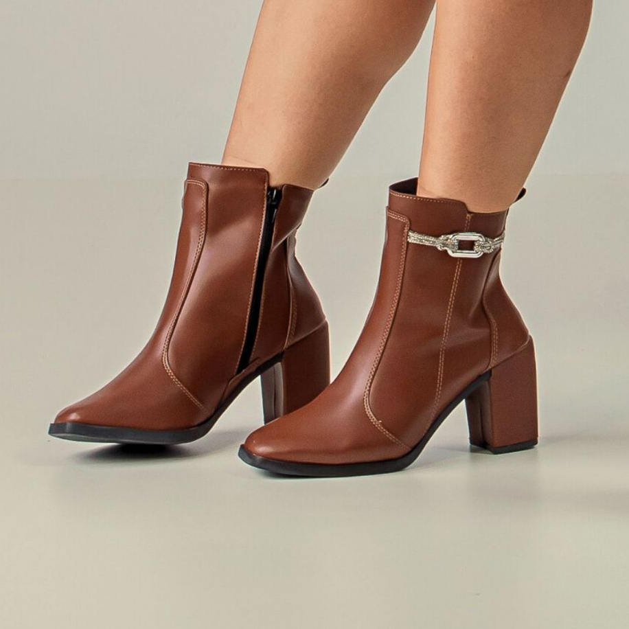 Bota Feminina Salto Bloco Grosso Cano Curto Coturno Brilho em Oferta na Shopee