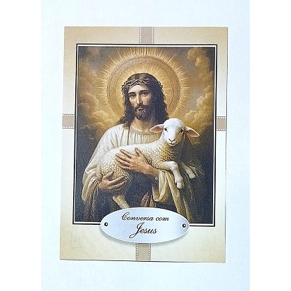 Santinhos em papel com Oração Conversa com Jesus tamanho 7x10cm