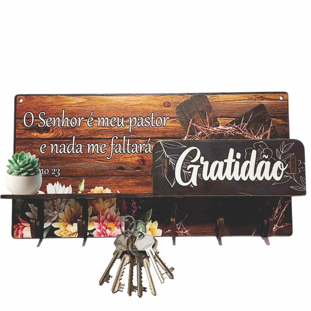 Porta Chaves Carteira Chaveiro de Parede Decorativo Decoração MDF Organizador Multiuso Frase Cristo