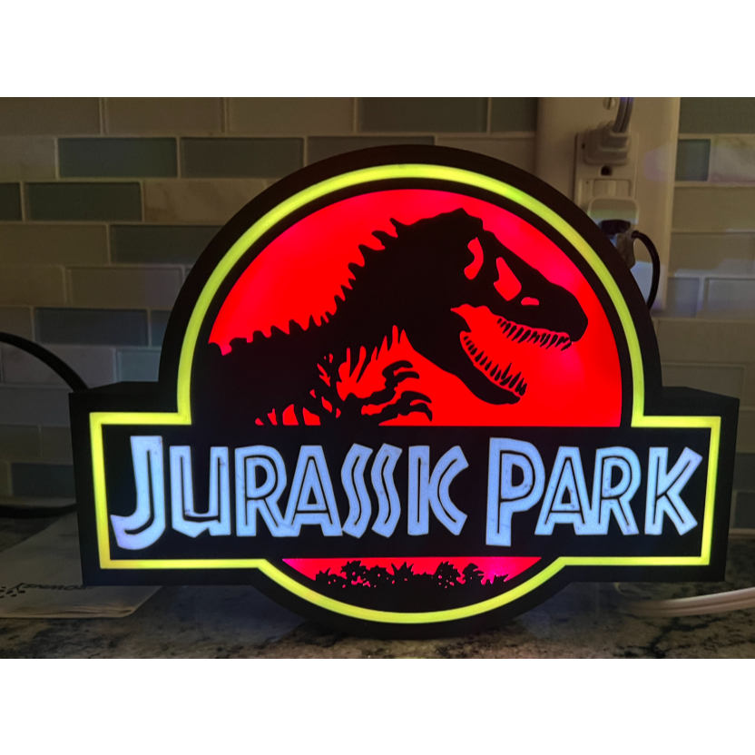 Luminária Jurrasic Park e Placa Decorativa Filme Clássico Light Box Lâmpada Caixa de Luz Personalizada em 3D