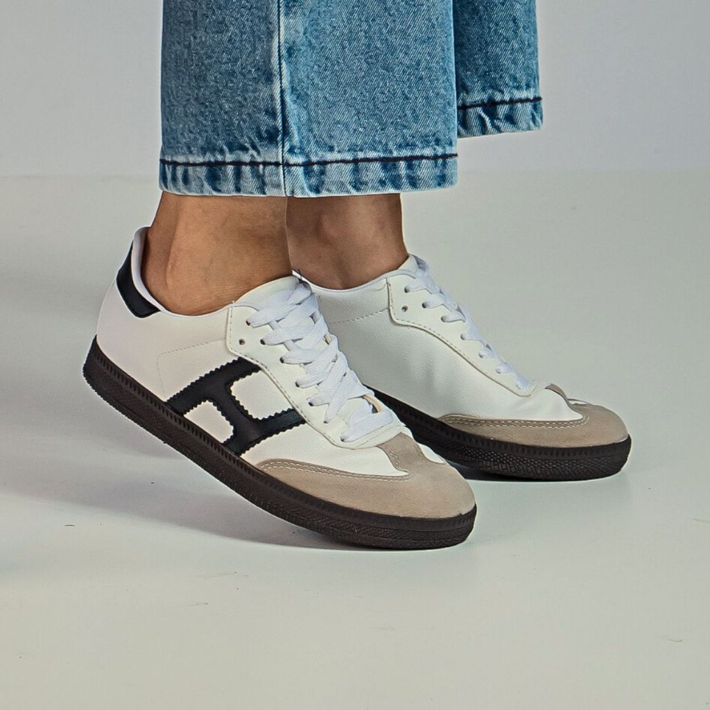 Tênis Feminino Casual Branco Preto Confortável Lazzlu em Oferta na Shopee