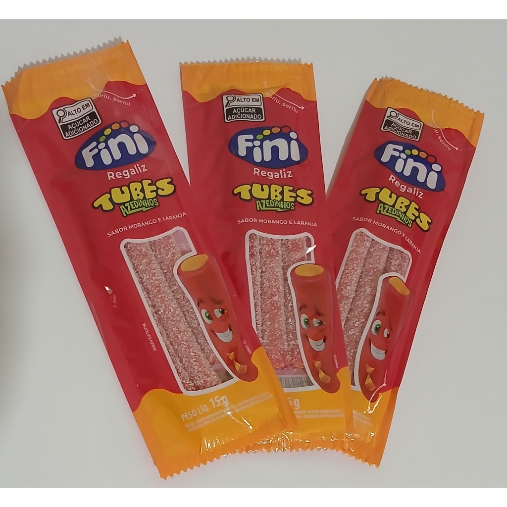 Bala Fini Tubes Azedinhos Morango e Laranja Kit 3 Unidades 15g Tubes Fini Sortidos