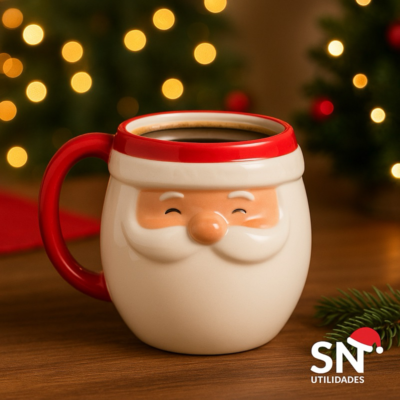 Caneca Natalina de Cerâmica 330 ml com Formato de Papai Noel Presente Natal