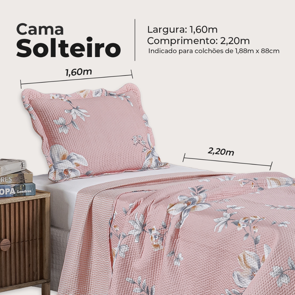 Detalhes do Kit Cobre Leito Colcha Solteiro Bouti 2 Peças Dupla Face Estampada Porta Travesseiro Aba Americana