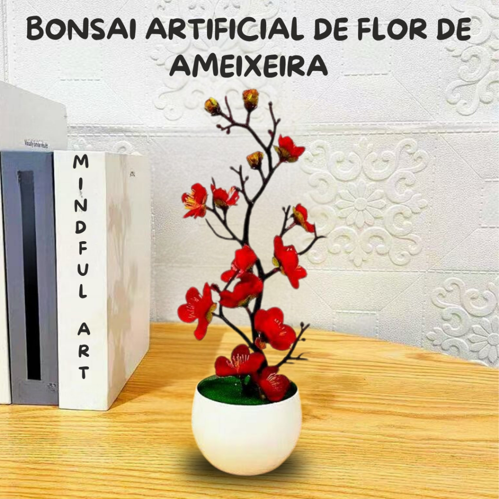 Bonsai Árvore de Flor de Ameixeira Vermelha Artificial – Realismo Beleza eterna sem manutenção. em Oferta na Shopee