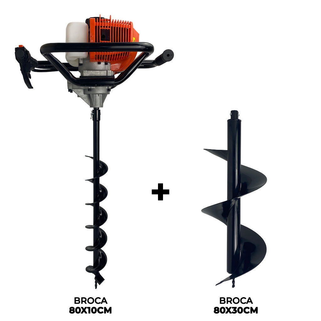 Perfurador de Solo a Gasolina 52cc 2,5HP com Broca 80x10cm + Broca 80x30cm Carbon Fak