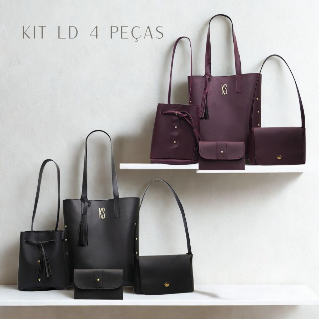 Kit Bolsa Feminina Kit Sacola Tote + Bolsa Saco + Bolsa Baguete + Carteira