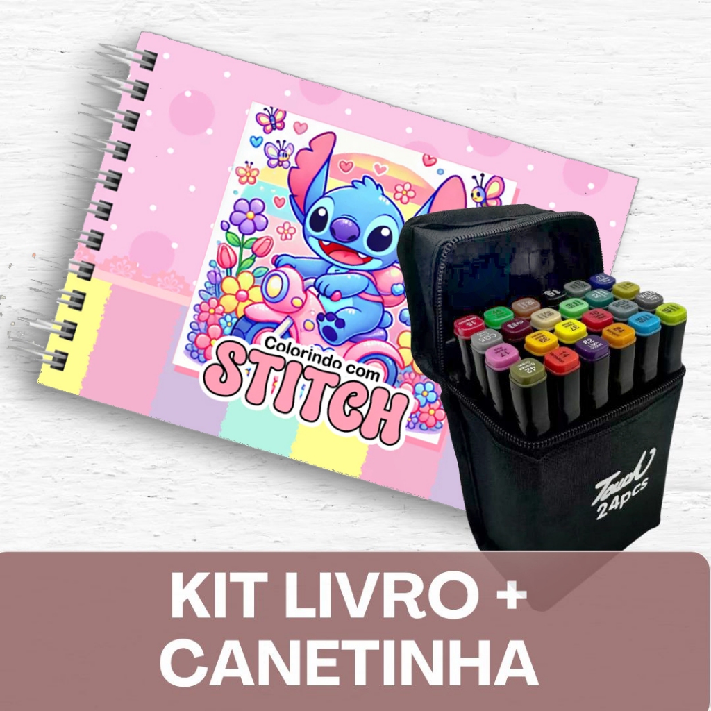 Livro de colorir STITCH  + CANETINHAS capa dura 50 folhas