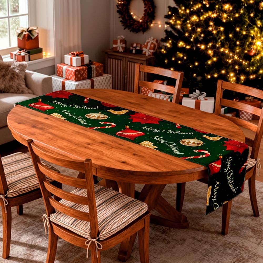 Passadeira Trilho Caminho De Mesa Verde Merry Chritimas Oxford Decoração Lançamento Bibi Painéis