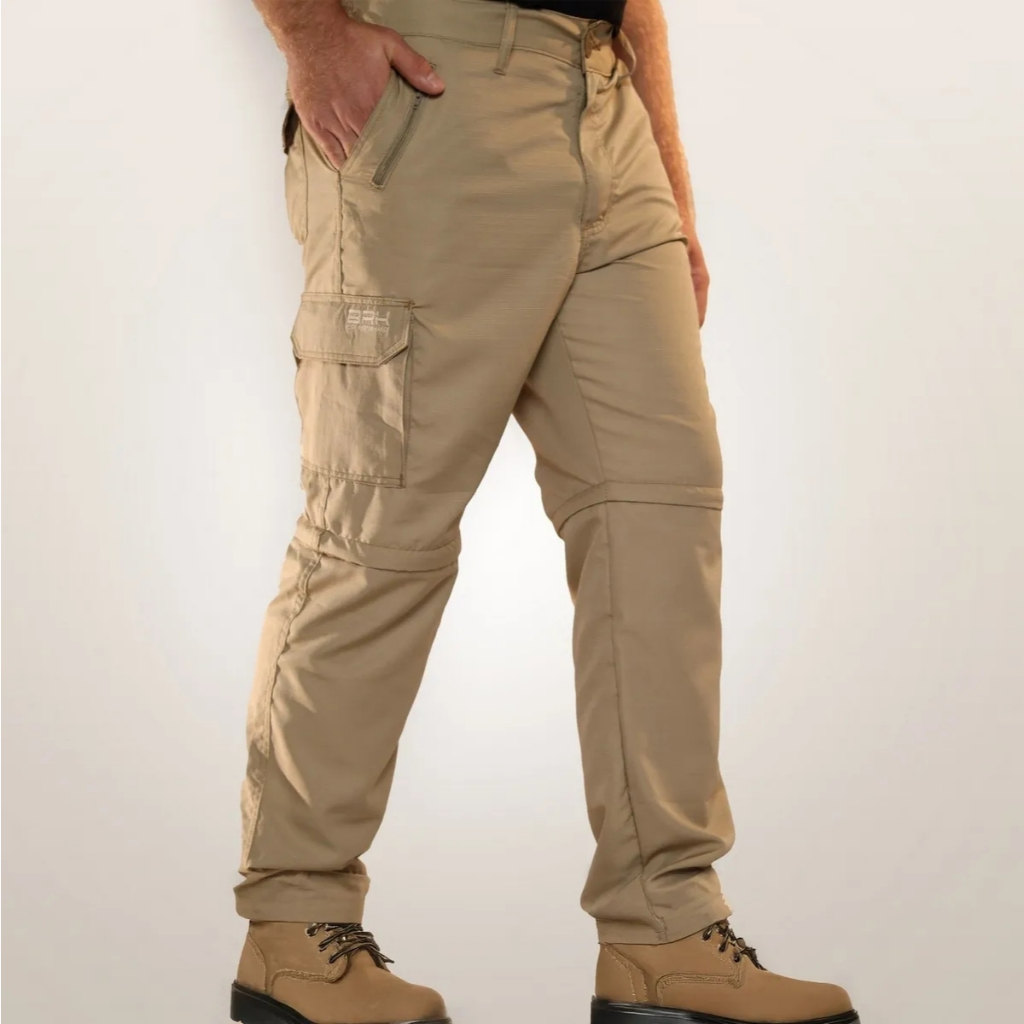 Calça Tática 8 Bolsos Vira Bermuda Resistente Trilha Brk Agro Pesca Camping Térmica Uv35+ Aventura