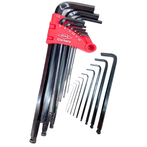 Kit Allen Corneta com 9 Unidades 1,5mm até 10mm Formato L Alongado Resistentes Uso Mecânico