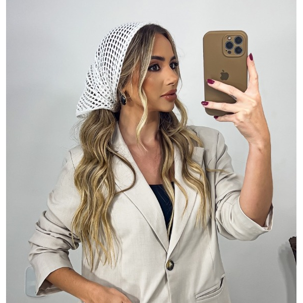 Lenço Bandana Tricô Rendado Estilo Crochê Tendência Verão