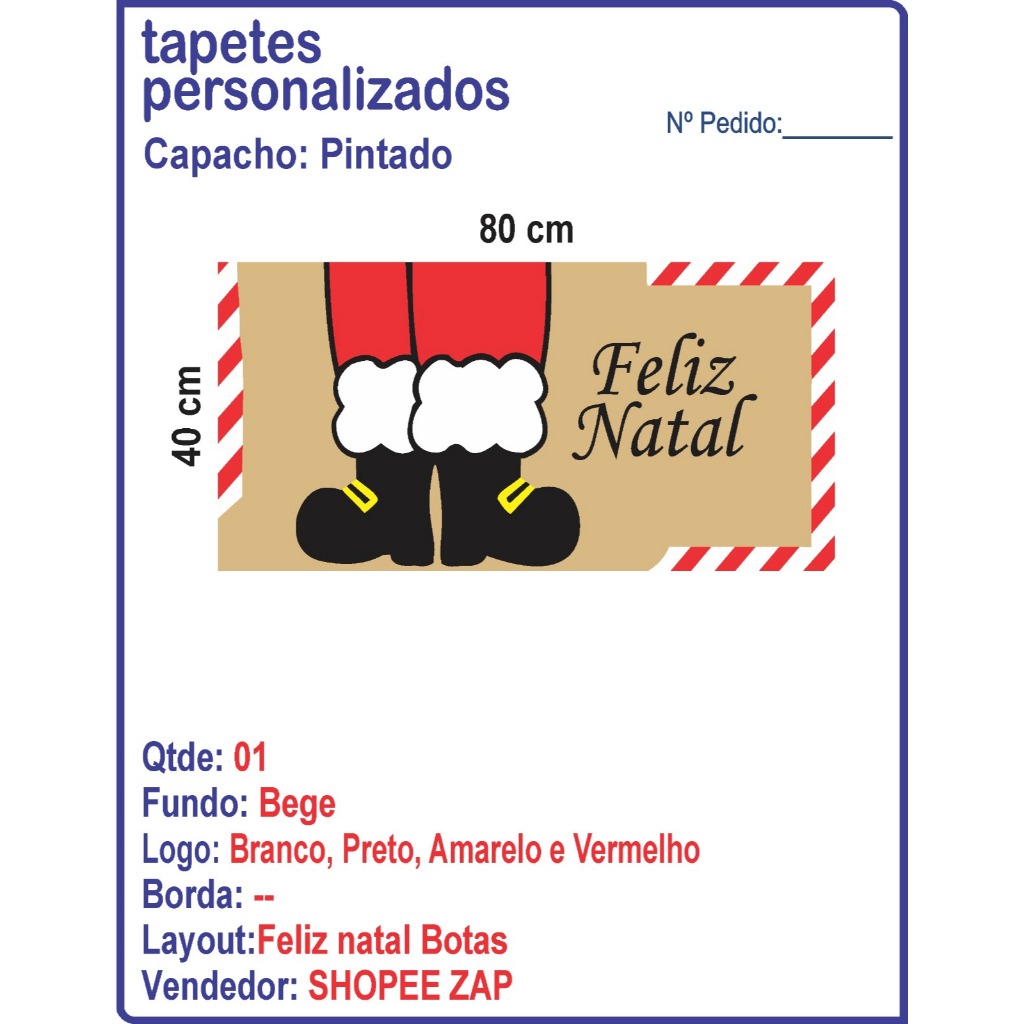 TAPETE CAPACHO FELIZ NATAL BOTA DO PAPAI NOEL 80x40 cm NATALINO