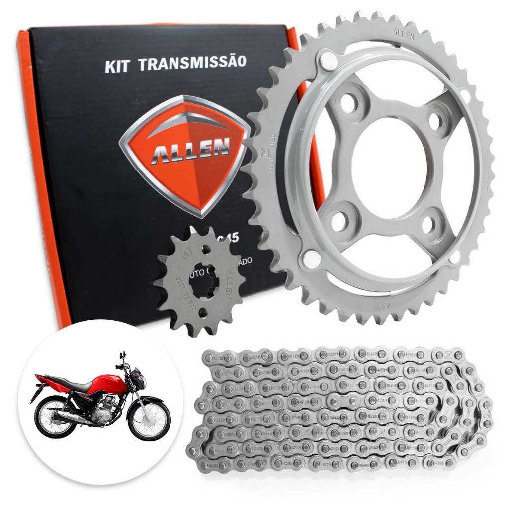 Kit Transmissão Fan 125 2014 a 2018  428HX118L 43T 14T Aço 1045 Allen