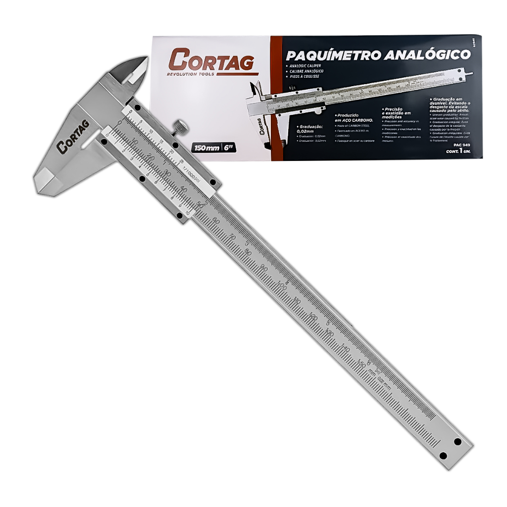 Paquímetro Analógico Cortag 150mm Ref 62949 em Aço Inoxidável de Alta Precisão em Oferta na Shopee