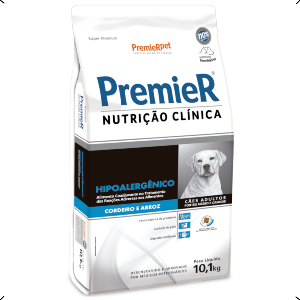RAÇÃO PREMIER NUTRIÇÃO CLINICA HIPOALERGENICA CORDEIRO RAÇA MEDIA E GRANDE 10KG