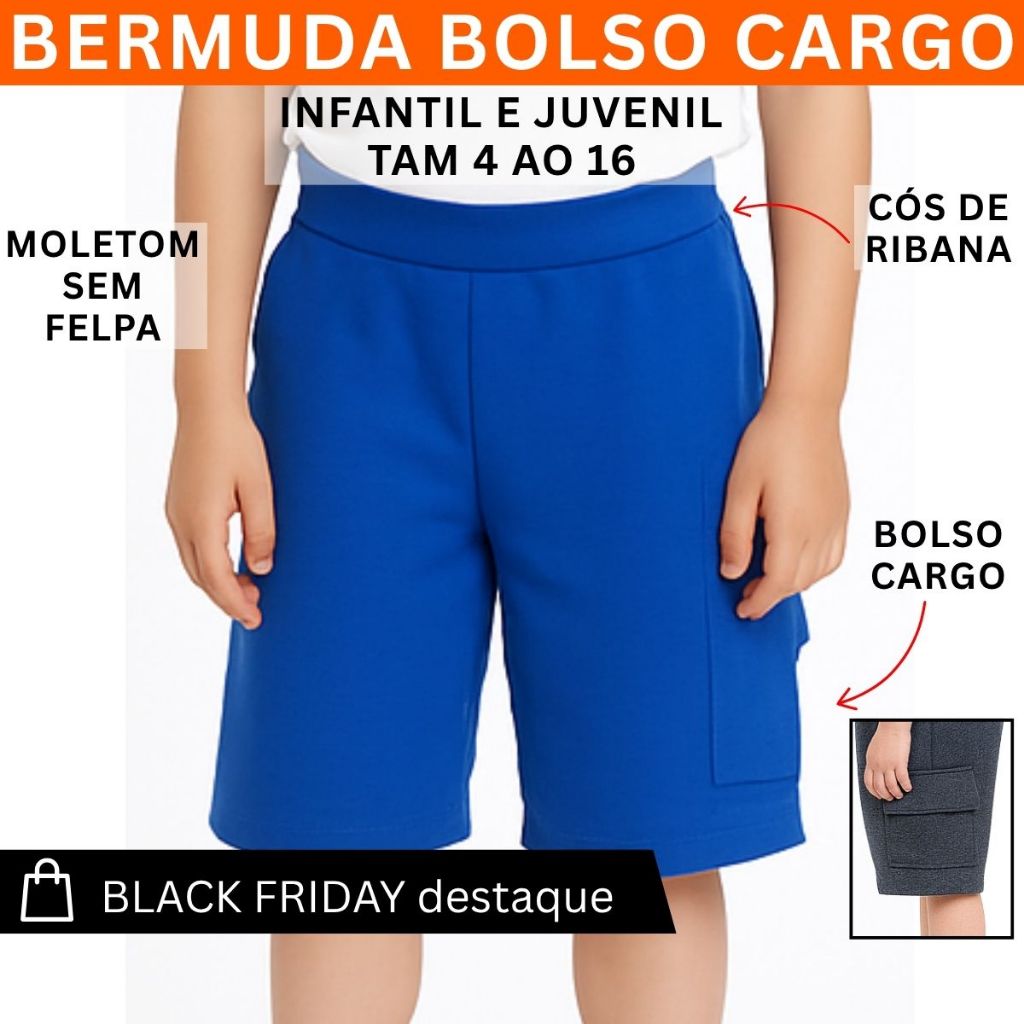 Bermuda Infantil Juvenil moletom Menino bolso cargo 3246-A