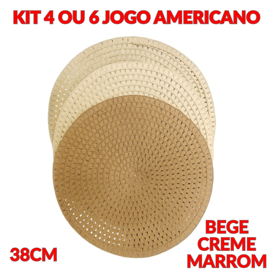 Kit 4 Ou 6 Jogo Americano Tamanho 38CM Fácil De Limpar Fibra Natural Com Fio Dourado Moda Elegante