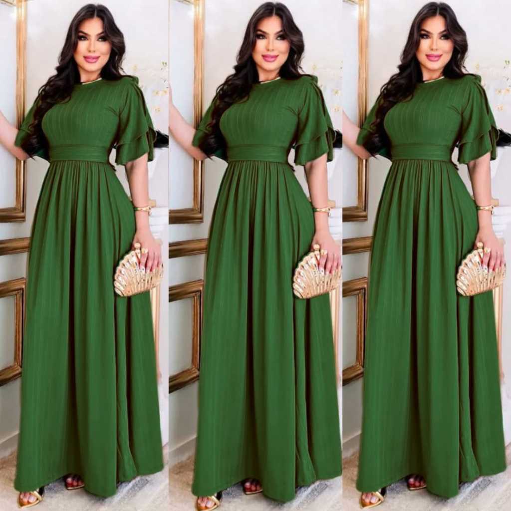 Vestido Longo Godê Scott Moda Evangélica Executiva Manga Fenda com Cinto  (REF 48)
