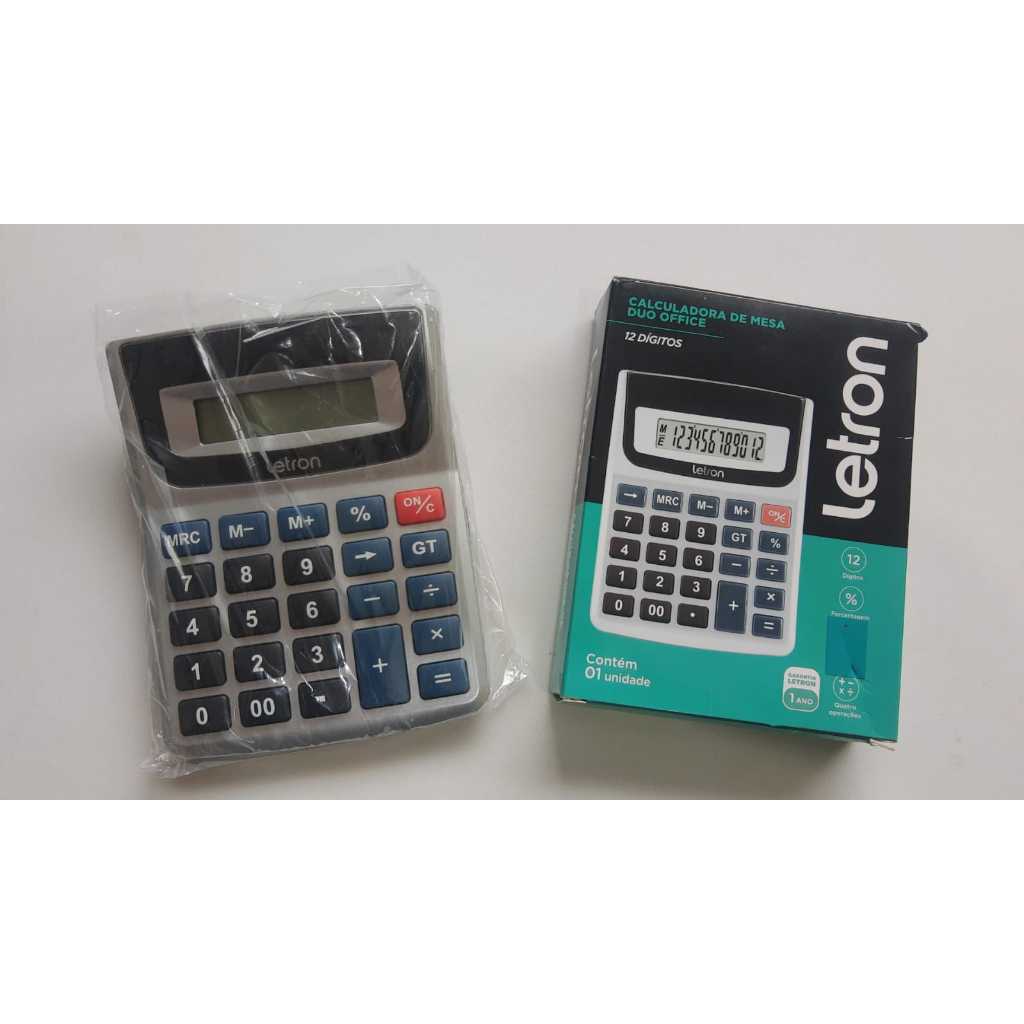 Calculadora de Mesa Duo Office 12 Dígitos Letron Cinza Claro c/Preto