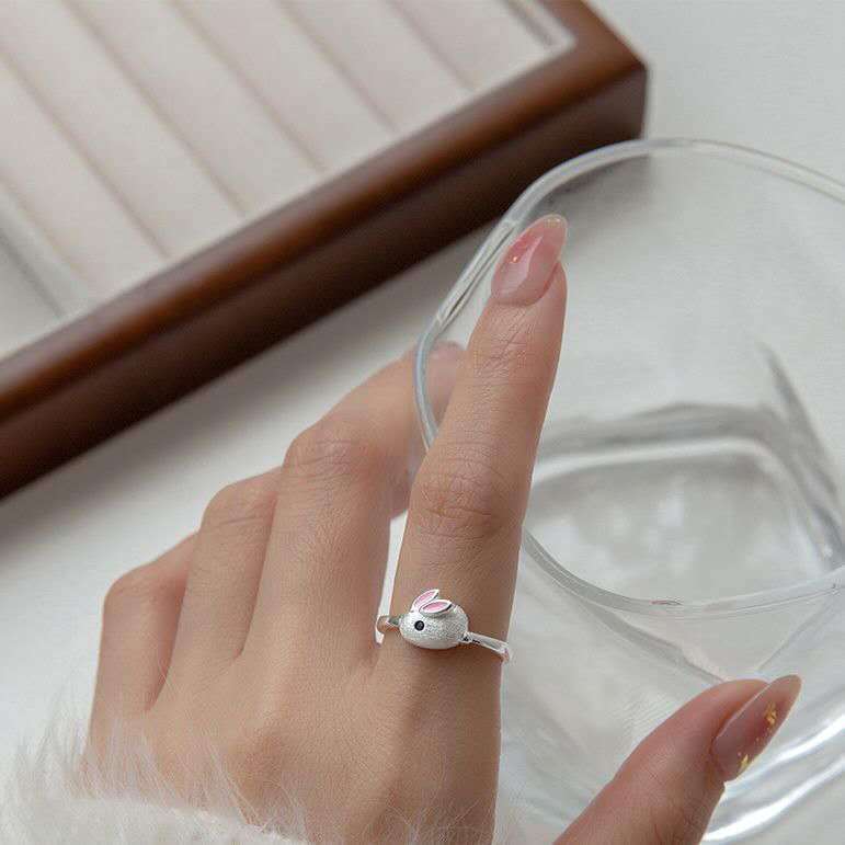 Anel de Coelhinho Estilo Japonês Luxo Leve Anel de Moda de Celebridade da Internet Personalidade Anel Aberto Ajustável