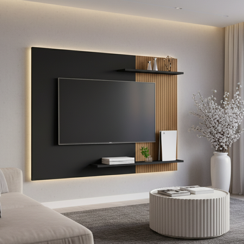 Painel Mênfis Suspenso para TV até 50 Polegadas Com Prateleiras Para Sala ou Quarto – D&A