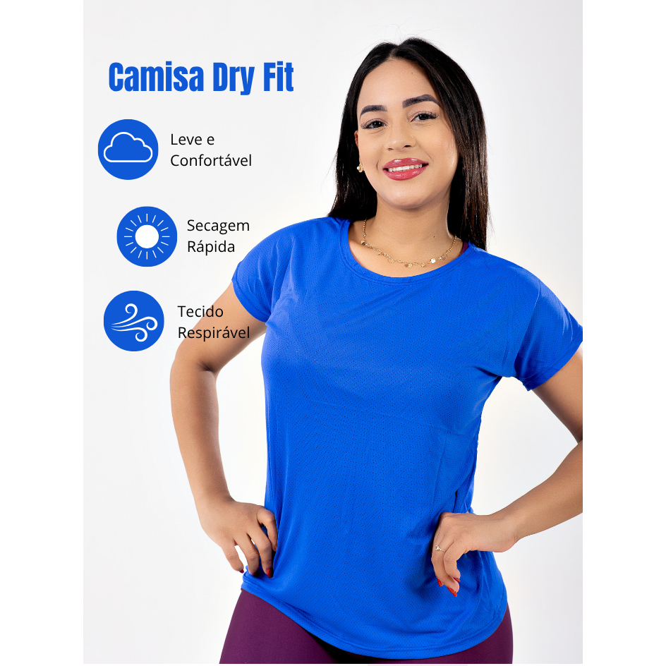Camisa Dry Fit Feminina Esportiva Academia Fitness Leve Confortável Respirável Rápida Secagem