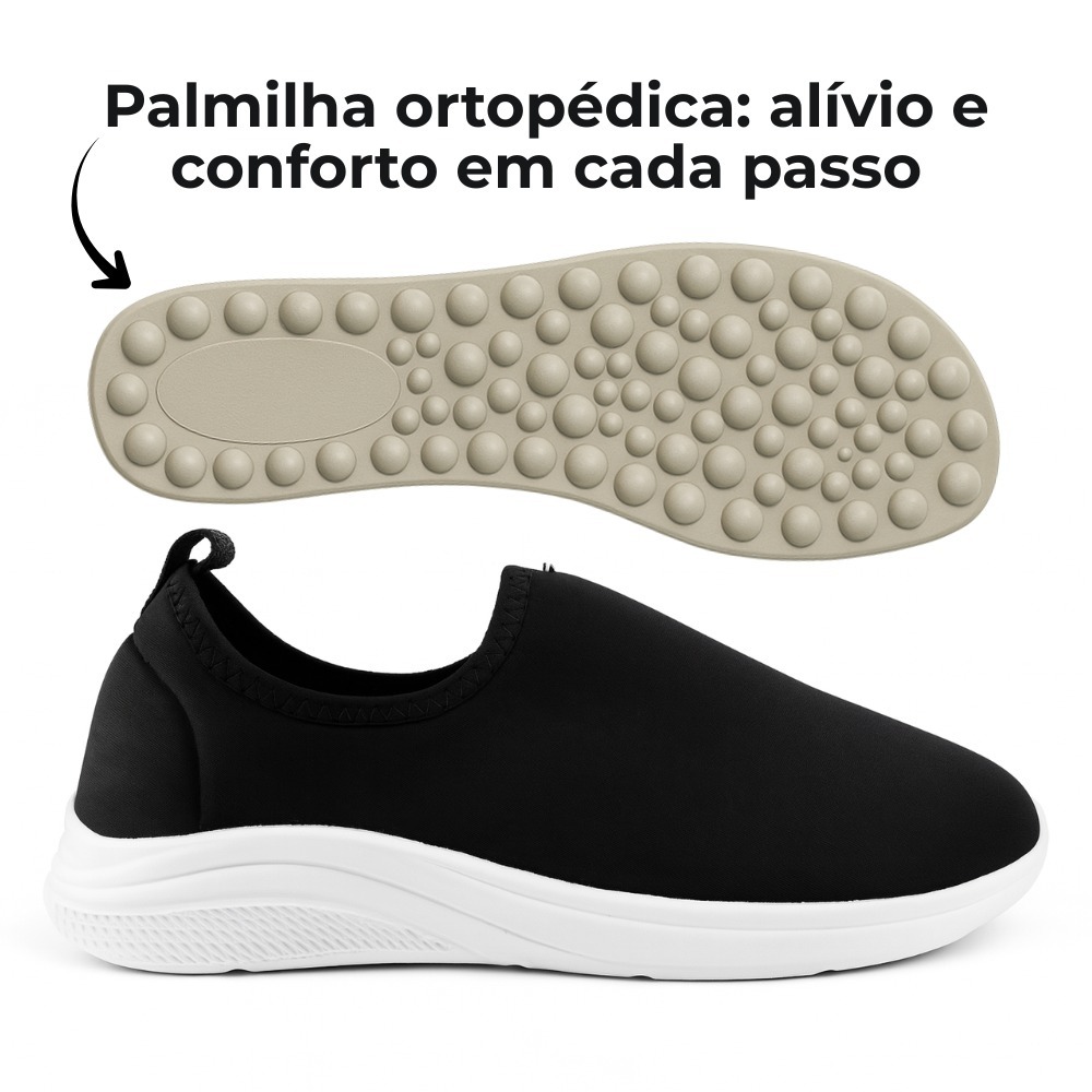 Tênis Todo Preto + Palmilha Massageadora Ortopédico Para Esporão e Facite Plantar Calce Fácil em Oferta na Shopee