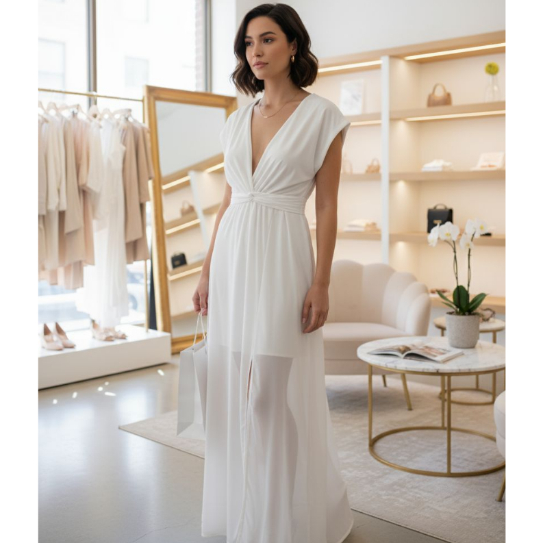 Vestido Feminino Midi Multi Formas Roupa Feminina Vestido de Festa Elegante Verão Vestido Branco