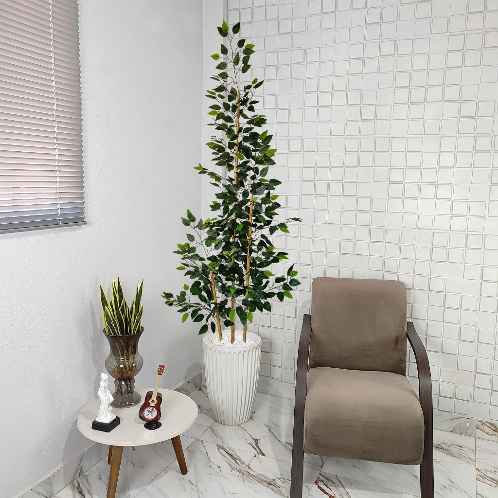 Bambu Da Sorte Artificial 2 Metros Grande Vaso Decoração Pedra