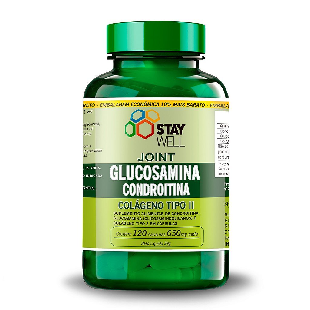 Joint Glucosamina com Condroitina e Colágeno Tipo 2 100% Puro - 120 Cápsulas - Stay Well Joint Glucosamina com Condroitina e Colágeno Tipo 2 100% Puro - 120 Cápsulas - Stay Well