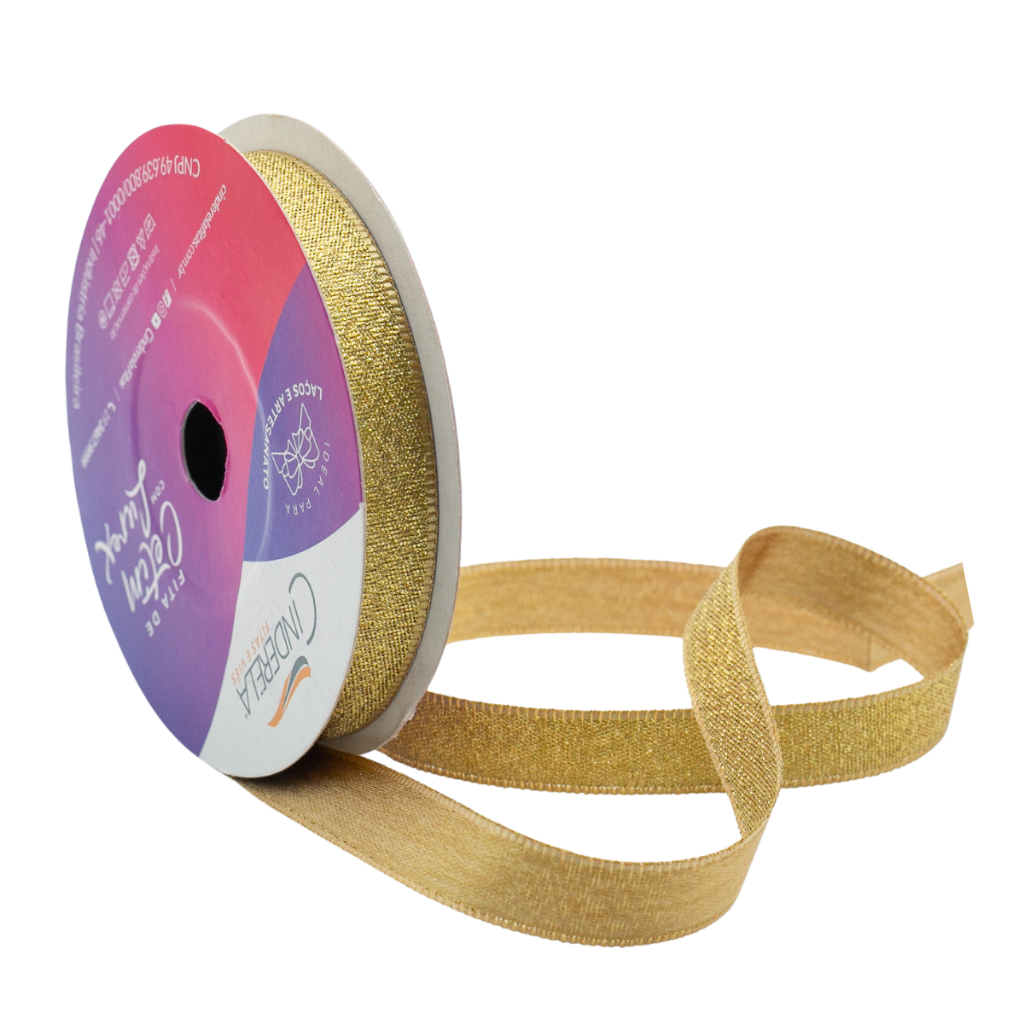 Fita de Cetim Lurex Gold Dourado Cinderela 10mm Rolo 10 Metros Glitter Brilho Laços em Oferta na Shopee