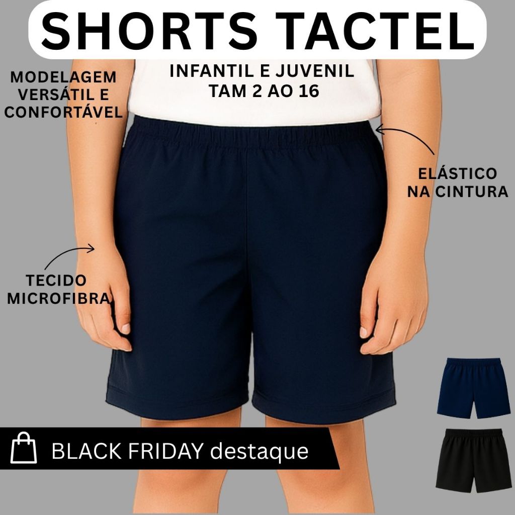 Shorts Tactel Menino Bermuda Infantil Juvenil Liso 2833-A