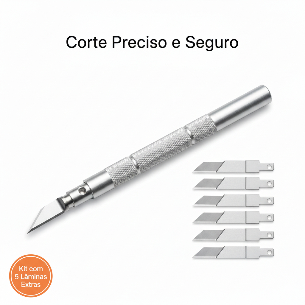 Kit Estilete Profissional Bisturi de Precisão +5 Lâminas Corte Fino, Preciso e Confortável