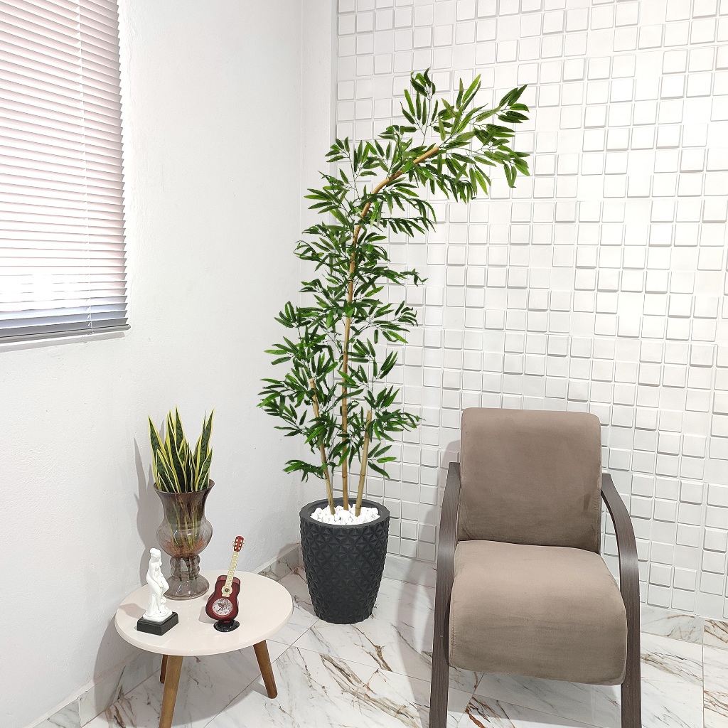 Planta Artificial Bambu Curvo Mosso Torto Curvado Grande Vaso Pedra · foto 2
