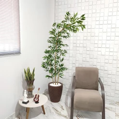 Planta Artificial Bambu Curvo Mosso Torto Curvado Grande Vaso Pedra